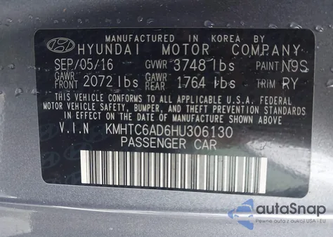 2017 Hyundai Veloster z USA, uszkodzony, nr VIN KMHTC6AD6HU306130